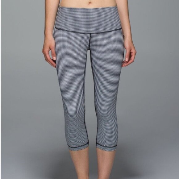 Lululemon Wunder Under Crop Leggings Gingham Luon White Blue - Picture 3 of 14